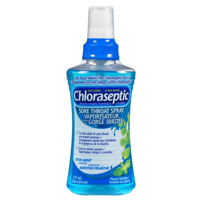 Spray Chloraseptic pour maux de gorge, saveur menthe fraîche, 177 ml