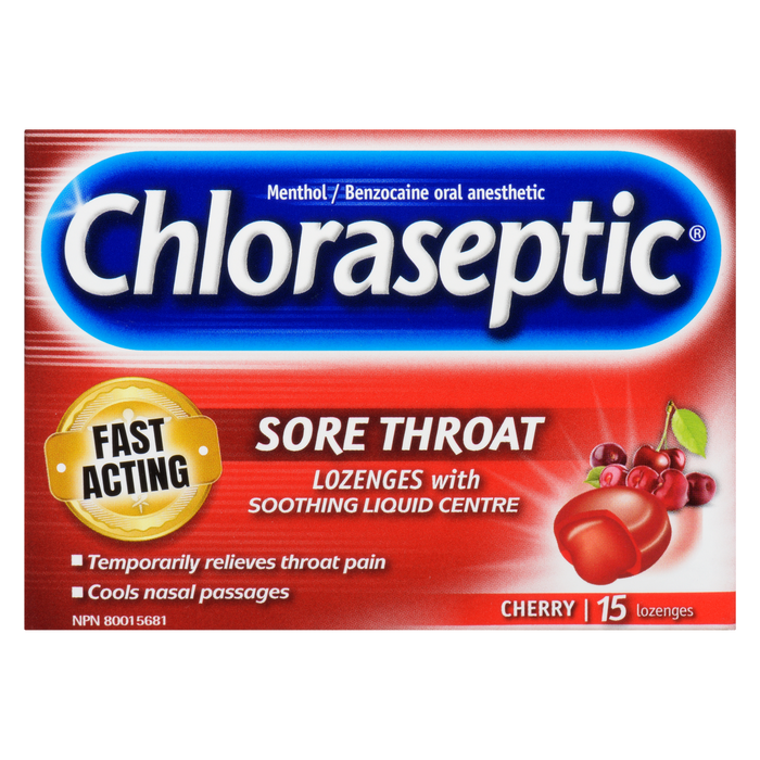 Chloraseptic Sore Throat Lozenges with Soothing Liquid Centre Cherry 15 Lozenges