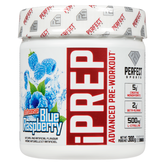 Poudre de pré-entraînement avancée PERFECT Sports iPrep Framboise bleue intense 300 g