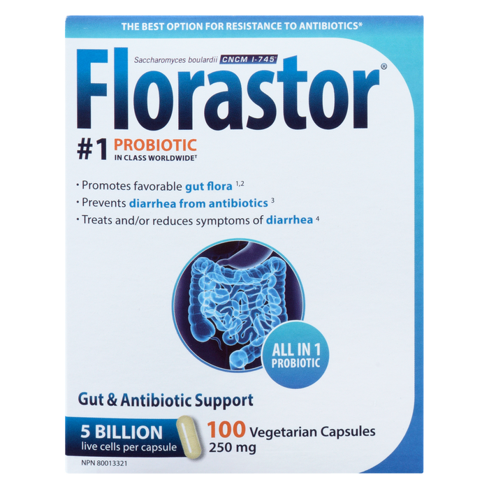 Florastor Soutien intestinal et antibiotique 250 mg 100 gélules végétariennes