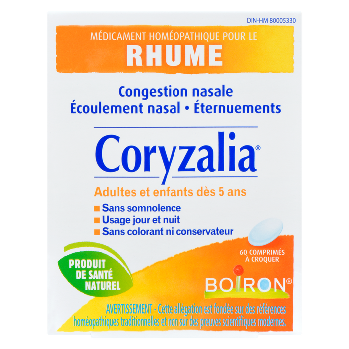 Boiron Coryzalia Homeopathic Medicine Used for Cold Adults & Children from 5 Years Old 60 Chewable Tablets