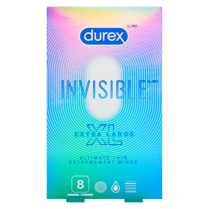 Durex Invisible Condoms XL Ultimate Thin 8 Condoms