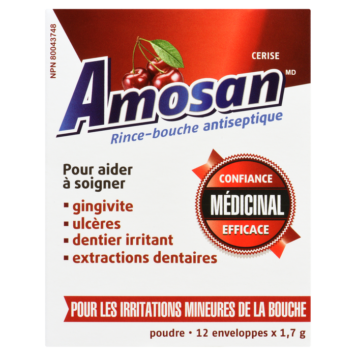 Amosan Oral Antiseptic Rinse Powder Cherry 12 Envelopes x 1.7 g