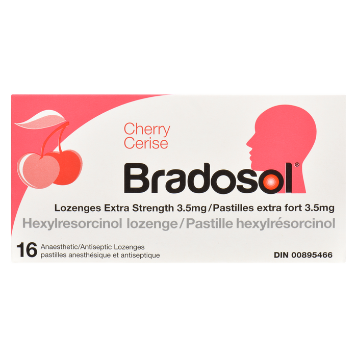 Bradosol Cherry Lozenges Extra Strength 3.5 mg 16 Anaesthetic Antiseptic Lozenges