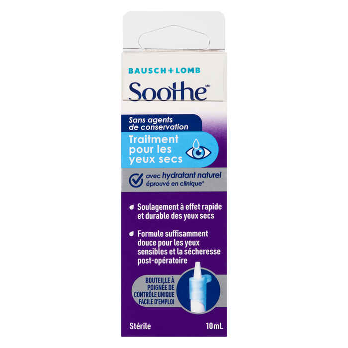 Gouttes oculaires lubrifiantes Soothe de Bausch + Lomb pour traitement des yeux secs 10 ml