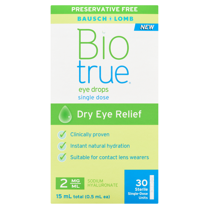 Bausch + Lomb Bio True Eye Drops Single Dose 30 Sterile Single-Dose Units 15 ml