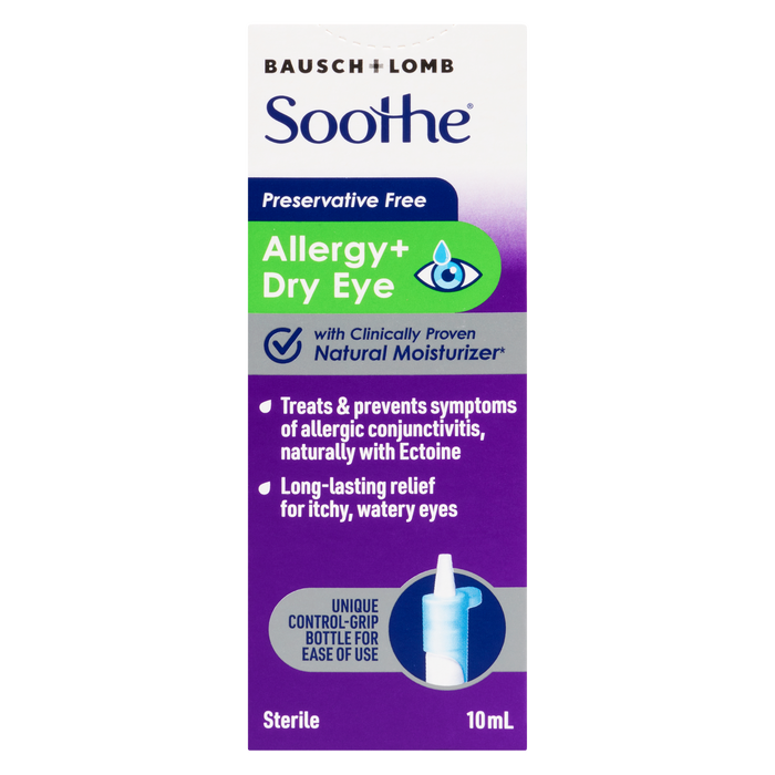 Gouttes oculaires lubrifiantes Soothe de Bausch + Lomb pour allergies et yeux secs 10 ml