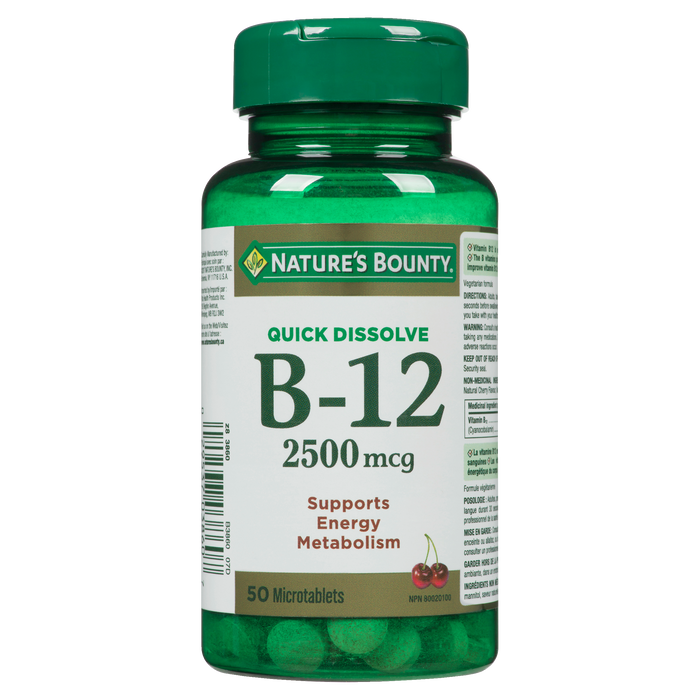 Nature's Bounty B-12 à dissolution rapide 2500 mcg 50 microcomprimés