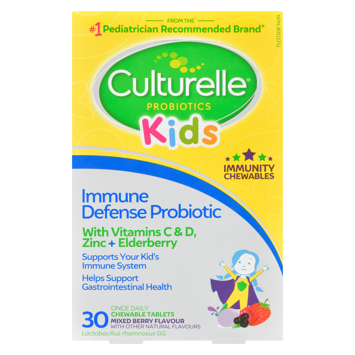 Culturelle Kids Immune Defense Probiotique Saveur de baies mélangées 30 comprimés à croquer une fois par jour