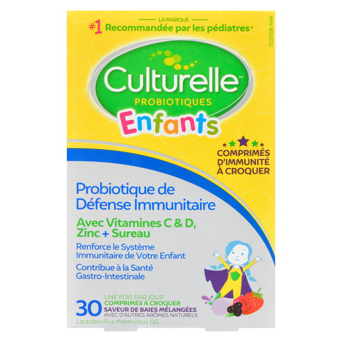 Culturelle Kids Immune Defense Probiotique Saveur de baies mélangées 30 comprimés à croquer une fois par jour