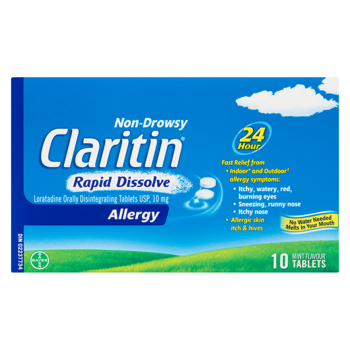 Claritin Allergy Dissolution rapide Saveur menthe 24 heures 10 comprimés