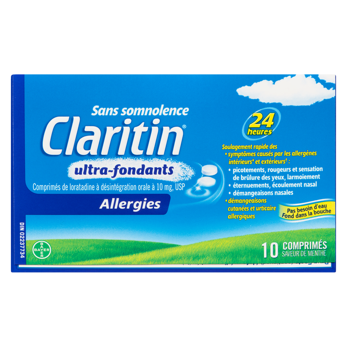 Claritin Allergy Dissolution rapide Saveur menthe 24 heures 10 comprimés