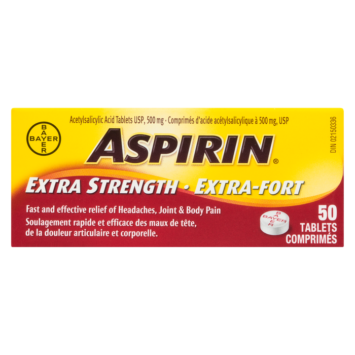 ASPIRIN Acetylsalicylic Acid Tablets USP 500 mg Extra Strength 50 Tablets