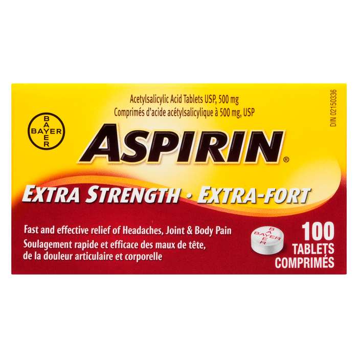 Comprimés d'acide acétylsalicylique ASPIRIN USP 500 mg Extra Strength 100 comprimés