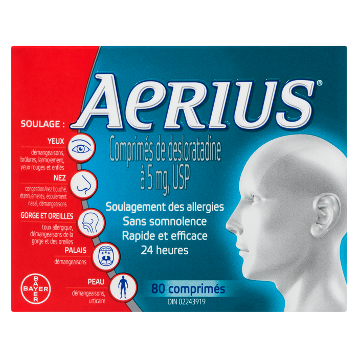 Comprimés de desloratadine Aerius USP, 5 mg 80 comprimés