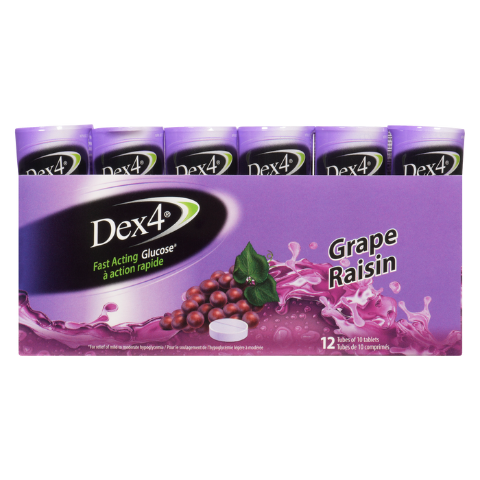 Dex4 Glucose à action rapide Raisin 12 tubes de 10 comprimés