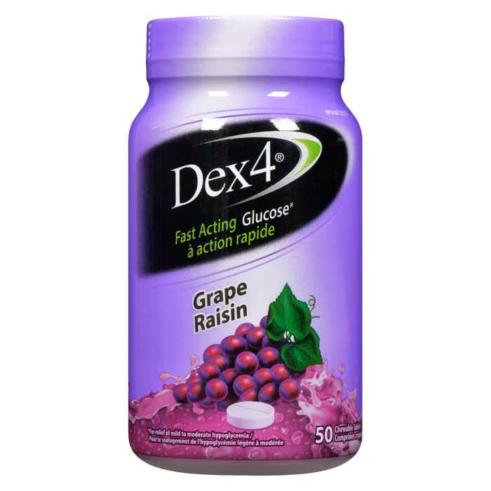 Dex4 Glucose à action rapide Raisin 50 comprimés à croquer