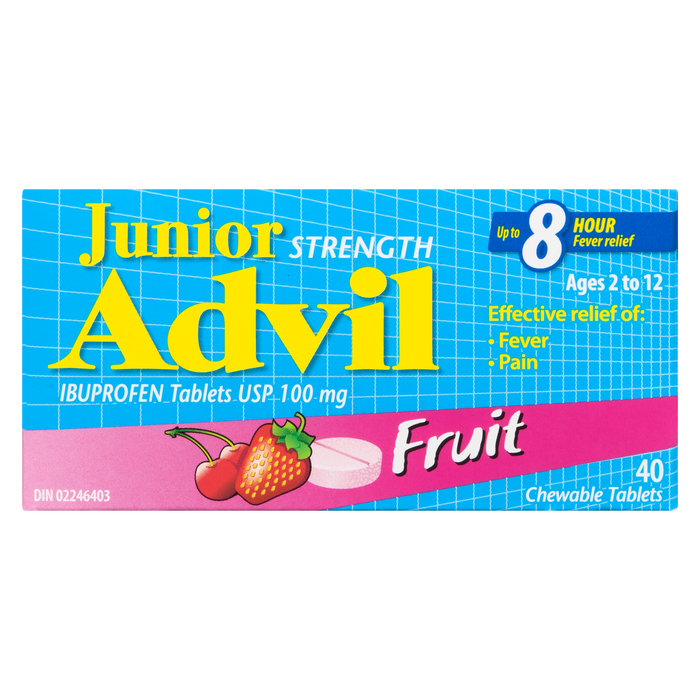 Advil Junior Strength Ibuprofen Tablets USP 100 mg Fruit Ages 2 to 12 40 Chewable Tablets