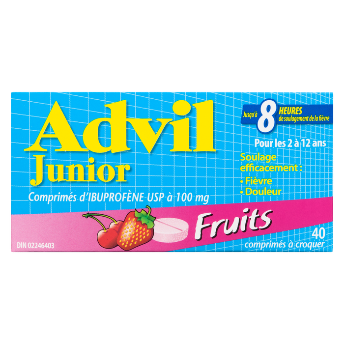 Advil Junior Strength Ibuprofen Tablets USP 100 mg Fruit Ages 2 to 12 40 Chewable Tablets