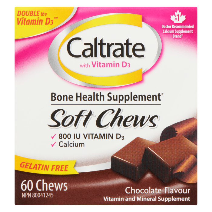 Caltrate Bone Health Supplement - Mâches molles au goût de chocolat, 60 mâches