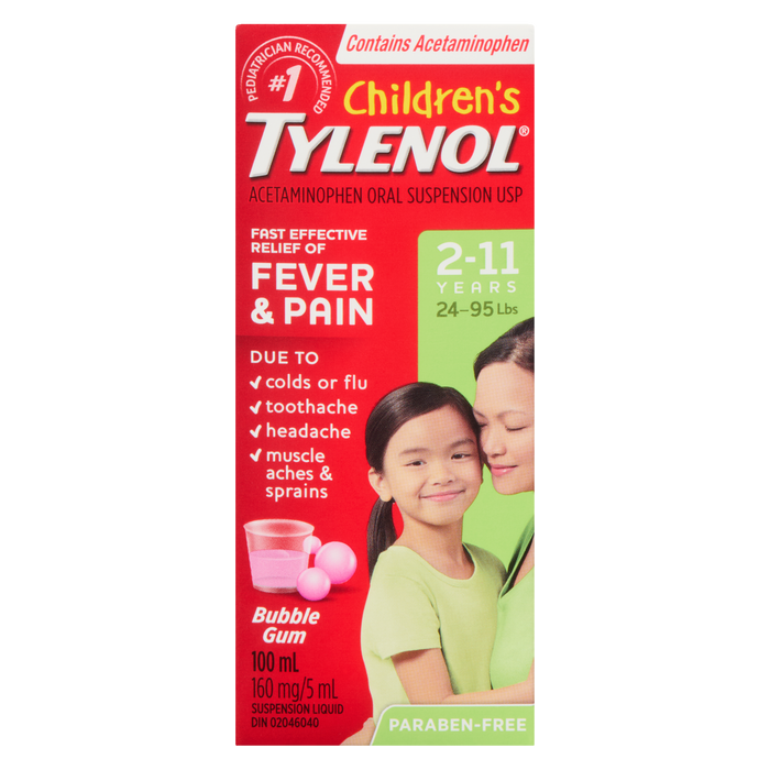 TYLENOL Suspension orale d'acétaminophène pour enfants USP Suspension liquide Bubble Gum 2-11 ans 100 ml