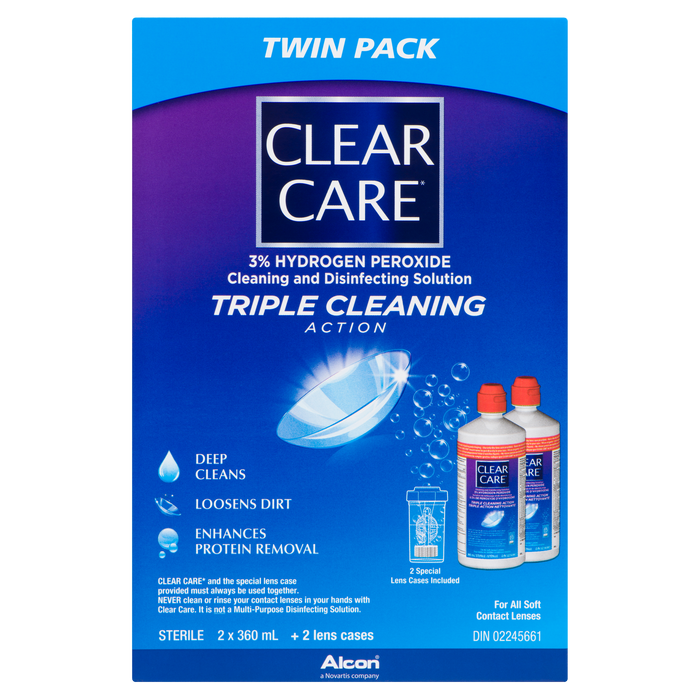 Solution nettoyante et désinfectante Clear Care 3 % de peroxyde d'hydrogène, lot de 2 x 360 ml