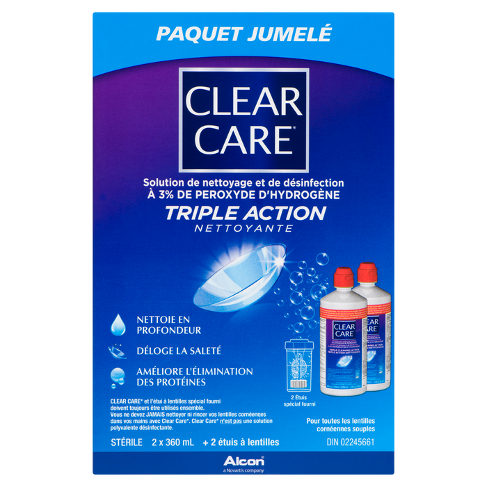 Solution nettoyante et désinfectante Clear Care 3 % de peroxyde d'hydrogène, lot de 2 x 360 ml