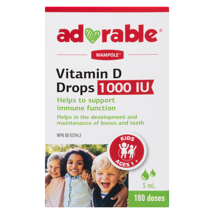 Adorable Vitamin D Drops 1000 IU Kids Ages 1 + 180 Doses 5 ml