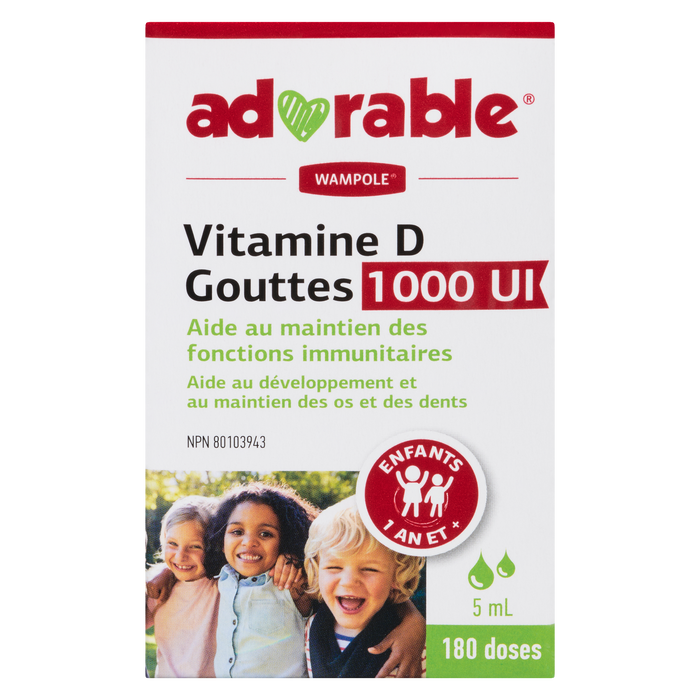 Adorables gouttes de vitamine D 1000 UI pour enfants de 1 an et plus 180 doses 5 ml