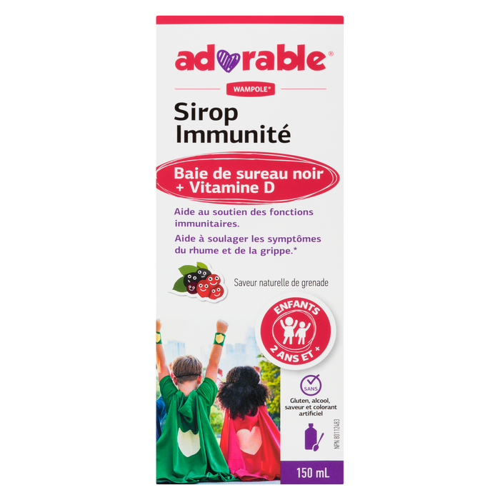 Sirop d'immunité adorable au sureau noir + vitamine D pour enfants à partir de 2 ans 150 ml