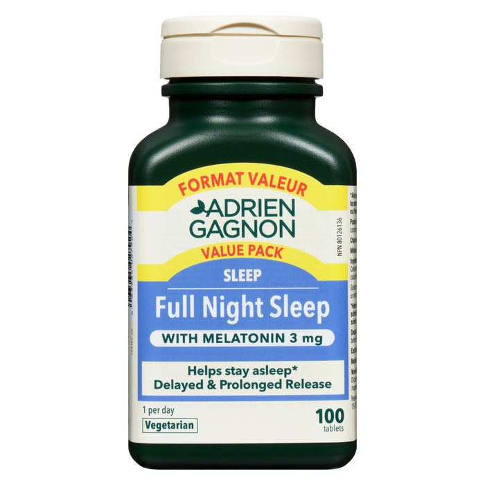 Adrien Gagnon Sleep Full Night Sleep with Melatonin 3 mg Value Pack 100 Tablets