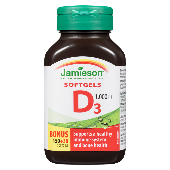 Jamieson Softgels D₃ 1,000 IU Bonus 150+30 Softgels