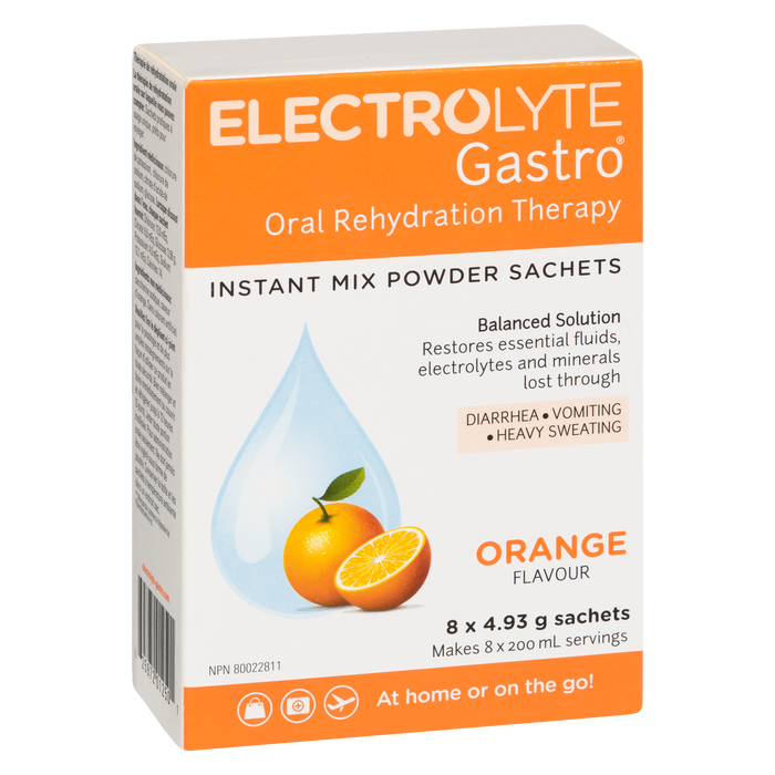 Electrolyte Gastro Instant Mix Powder Sachets Orange Flavour 8 Sachets x 4.93 g