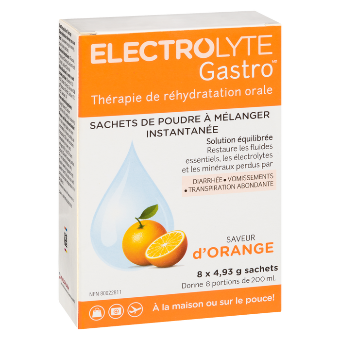 Sachets de poudre instantanée Electrolyte Gastro Saveur Orange 8 sachets x 4,93 g