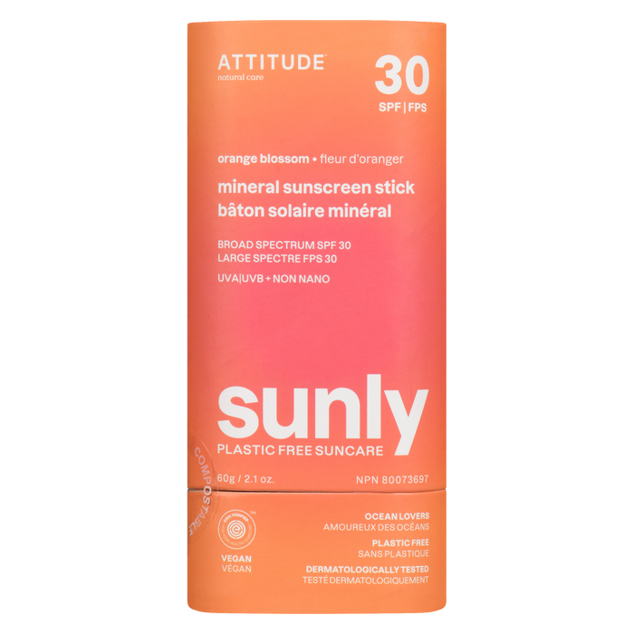 ATTITUDE Sunly Bâton de protection solaire minéral Fleur d'oranger SPF 30 60 g