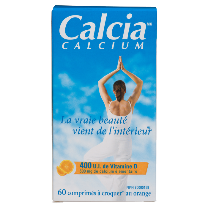 Calcia Calcium 400 UI Vitamine D 60 comprimés Smoothchew à l'orange