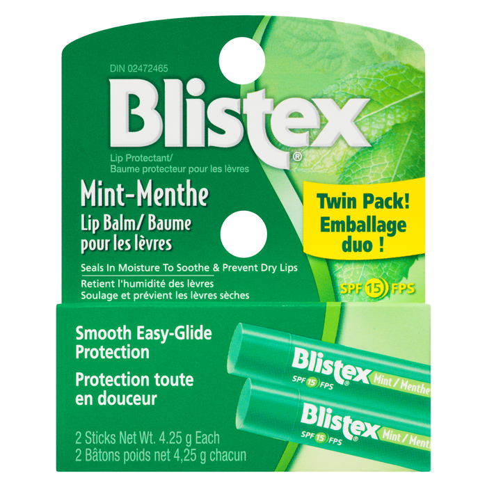 Blistex Lip Balm Mint SPF 15 Twin Pack! 2 Sticks x 4.25 g