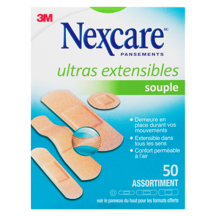 Pansements flexibles Nexcare Ultra Stretch, 50 unités assorties