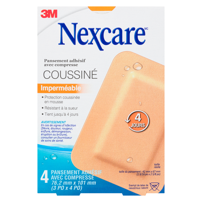 Coussinet adhésif coussiné Nexcare imperméable 4 coussinets adhésifs