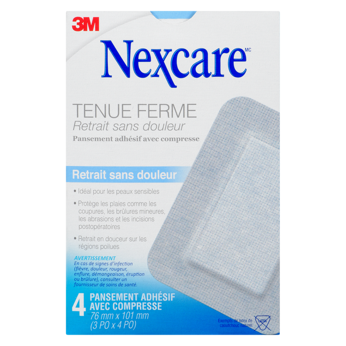 Tampon adhésif à retrait sans douleur Nexcare Strong Hold 4 tampons adhésifs