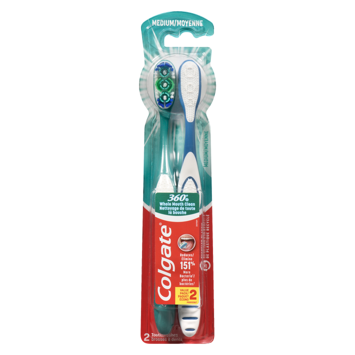 Colgate 360° Whole Mouth Clean Medium Value Pack 2 Toothbrushes