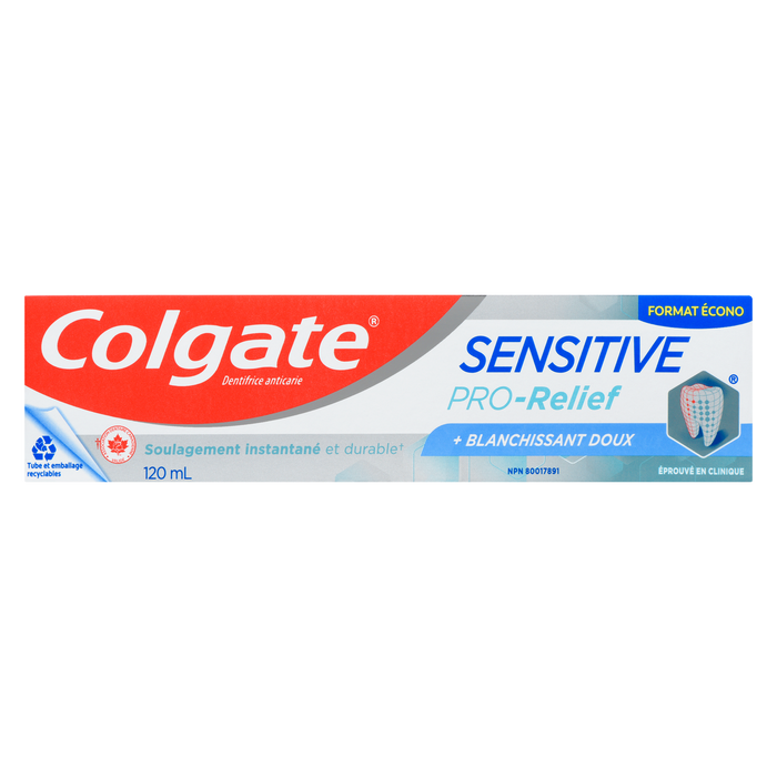 Dentifrice anti-caries Colgate Sensitive Pro-Relief + blanchiment doux Format économique 120 ml