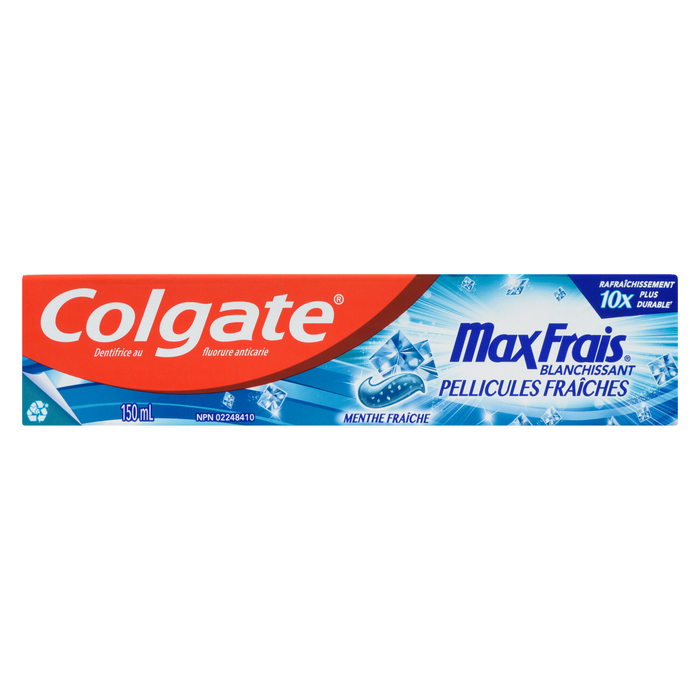 Bandes dentifrice au fluor anti-carie Colgate Max Fresh Menthe fraîche 150 ml