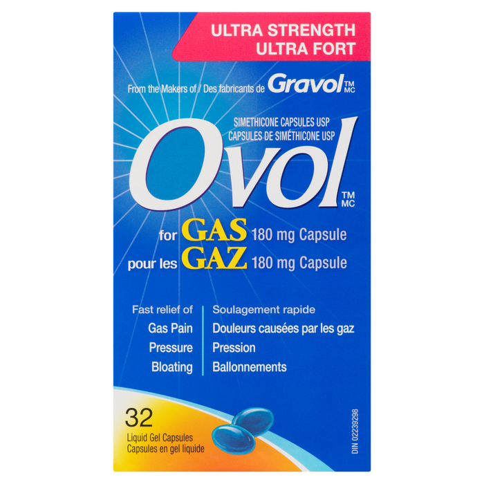 Capsules de siméthicone Ovol USP pour gaz 180 mg Capsule 32 capsules de gel liquide