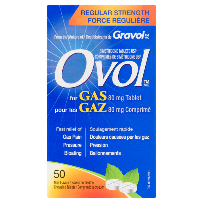 Ovol Simethicone Tablets USP for Gas 80 mg Tablet Mint Flavour Regular Strength 50 Chewable Tablets