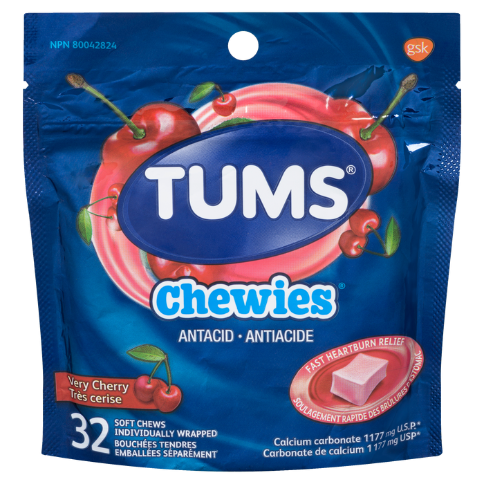 Tums Chewies Very Cherry Antacid 32 Soft Chews