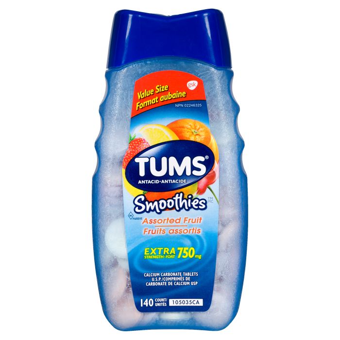 Tums Smoothies Antiacides aux fruits assortis Extra Fort 750 mg 140 unités