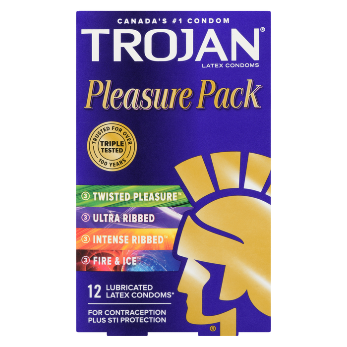 Trojan Pleasure Pack 12 Lubricated Latex Condoms