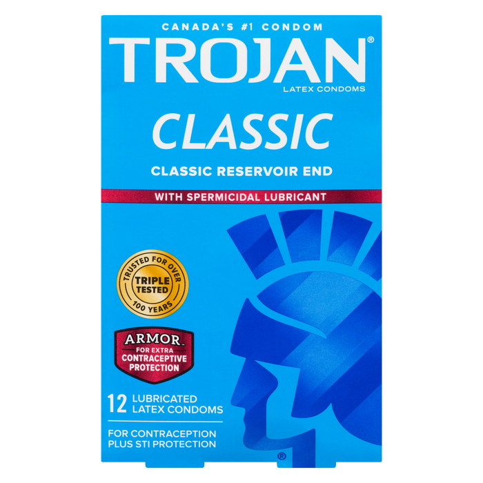 Trojan Classic avec lubrifiant spermicide 12 préservatifs en latex lubrifiés