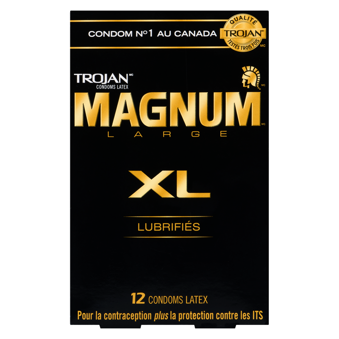 Lot de 12 préservatifs en latex lubrifiés Trojan Magnum Large XL